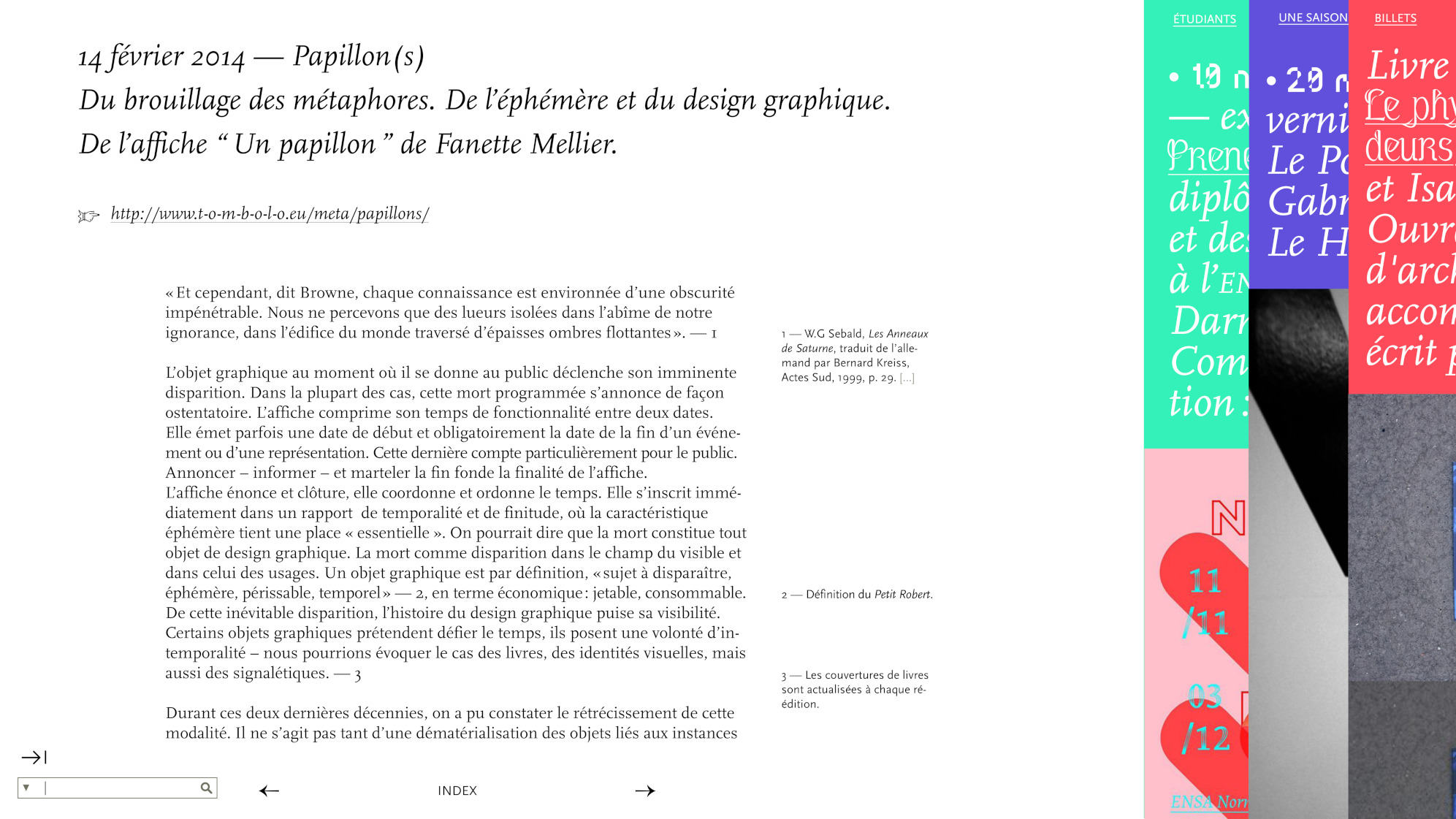 Page du texte Papillon(s) sur le travail de Fanette Mellier