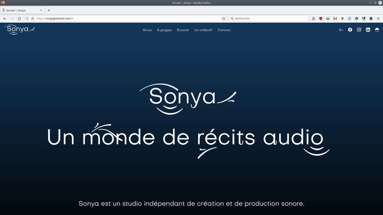 Page d'accueil de la v1 du site de Sonya (mode nuit)