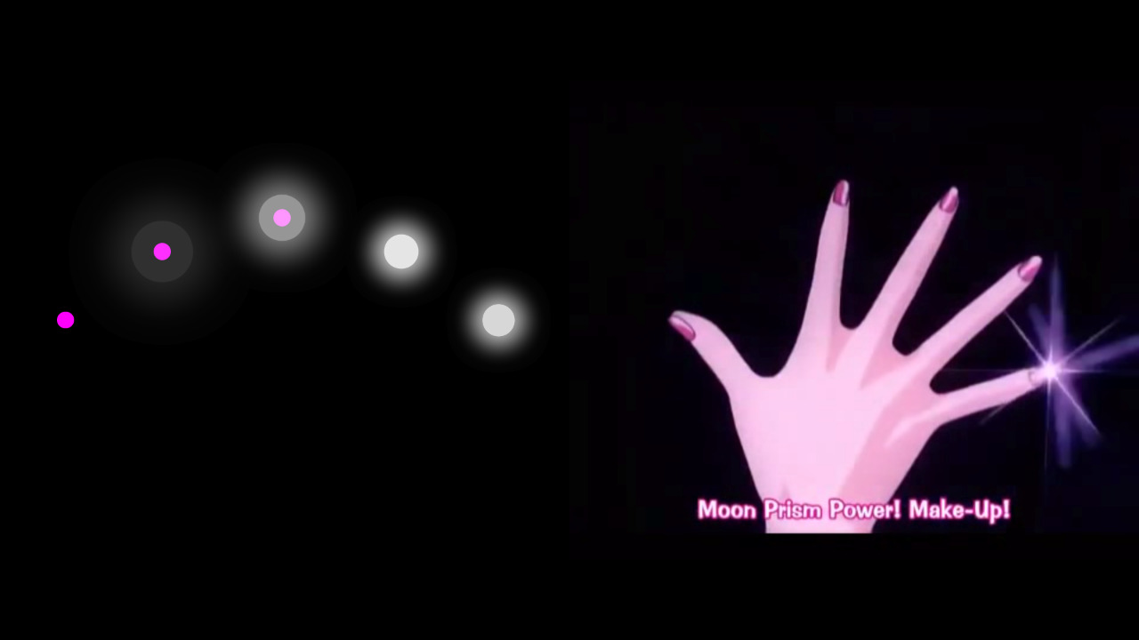 Cybercabane sur la scène de transformation de Sailor Moon reprise en animation CSS (vue de la main)
