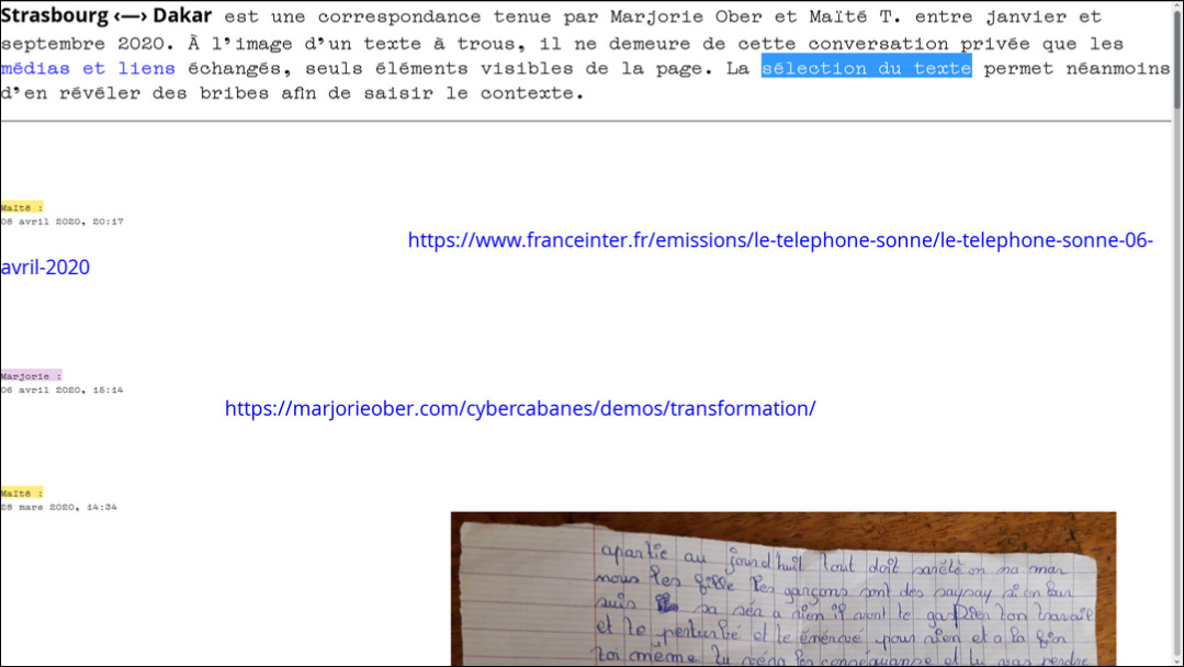 Strasbourg-Dakar cyberhut showing a correspondence centered on reference sharing (view 1)