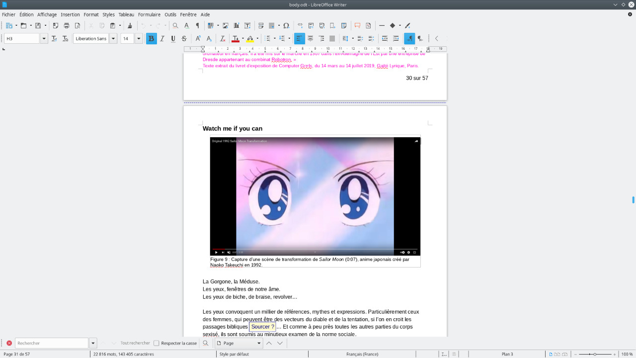 Chapter Watch me if you can on LibreOffice, featuring a close-up of Sailor Moon's eyes during her transformation