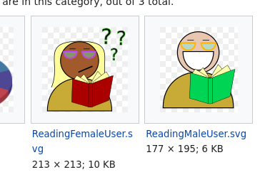 Image 1 : Îcones de lecteurices (reading female user et reading male user)