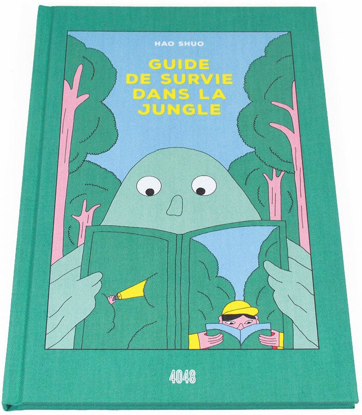 Image 8 : Couverture du livre Guide de survie dans la jungle avec la mise en abîme d'un personnage qui lit ce même livre