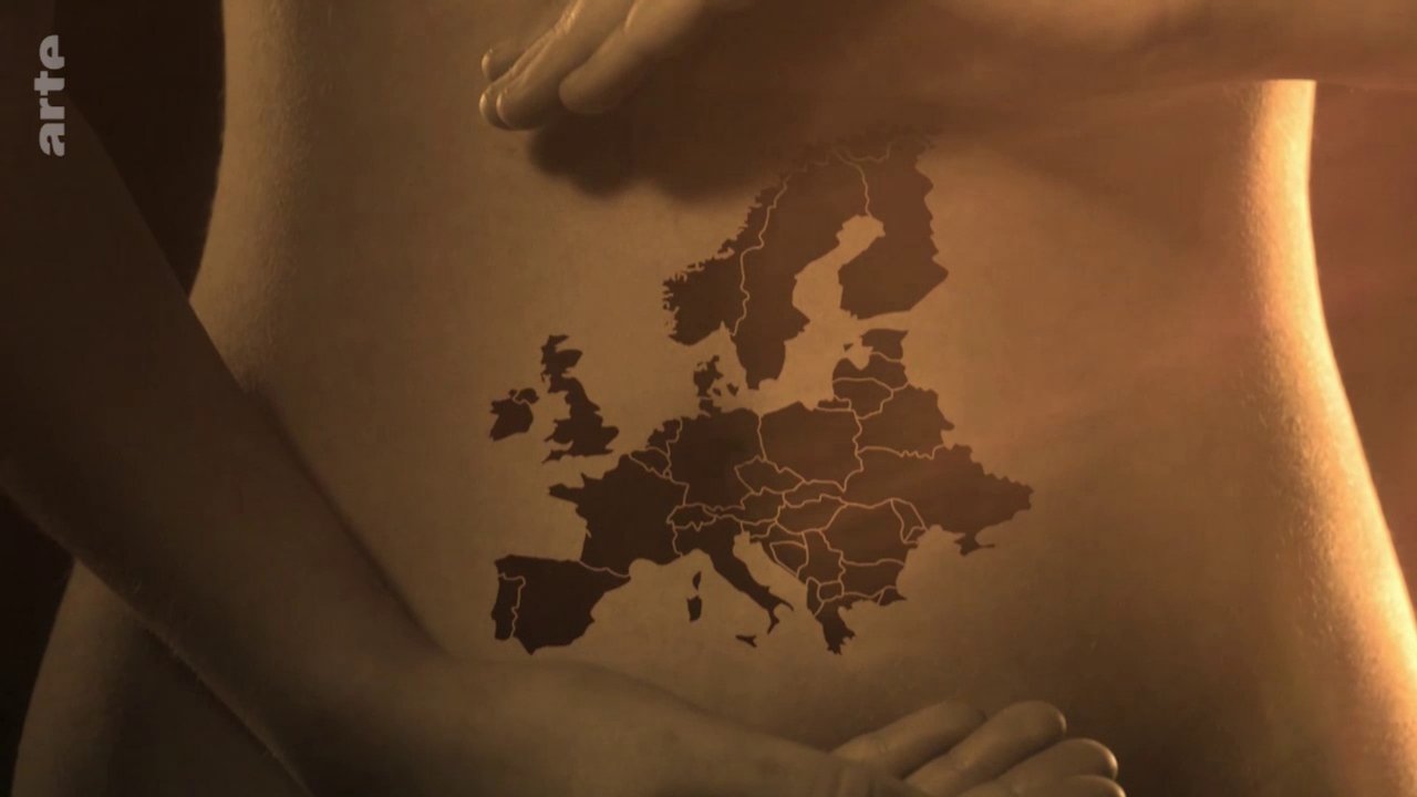 Image 2 : Carte de l'Europe aposée sur un ventre de femme, visuel d'un documentaire sur l'avortement et le mouvement pro-life diffusé sur Arte
