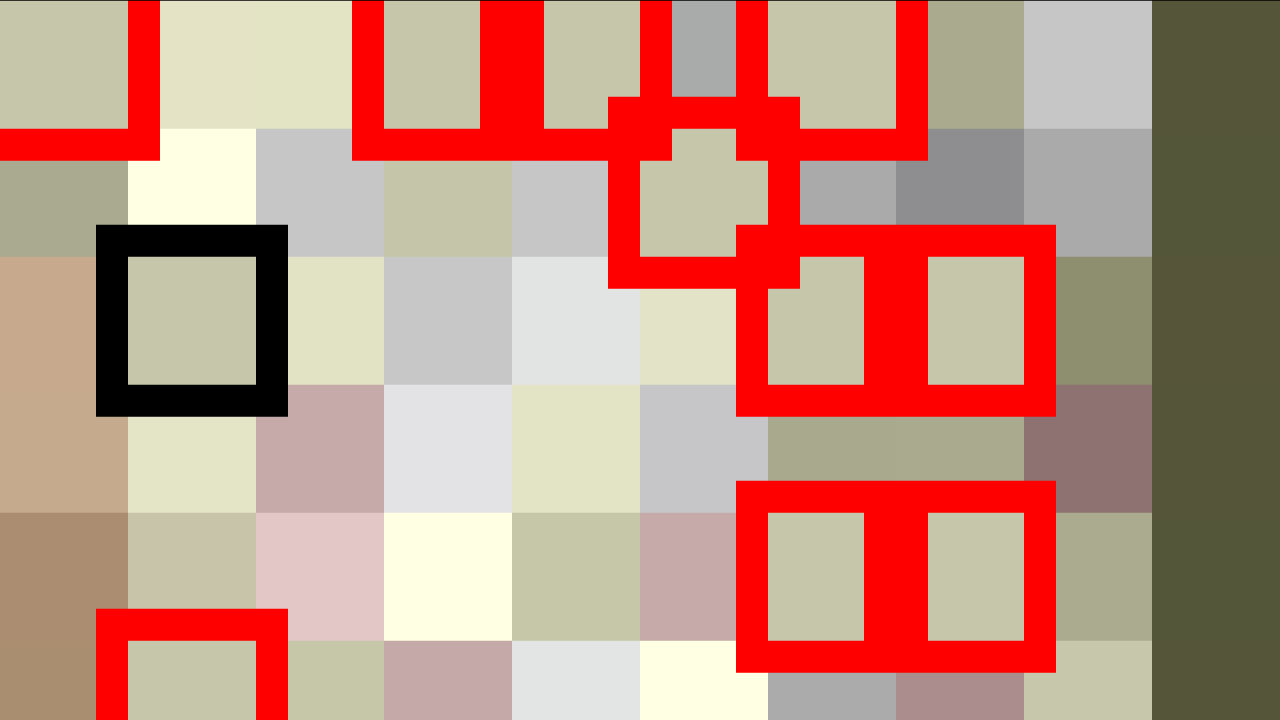 Image 1 : Pixel-héros et possibilités de déplacement (vue 1)