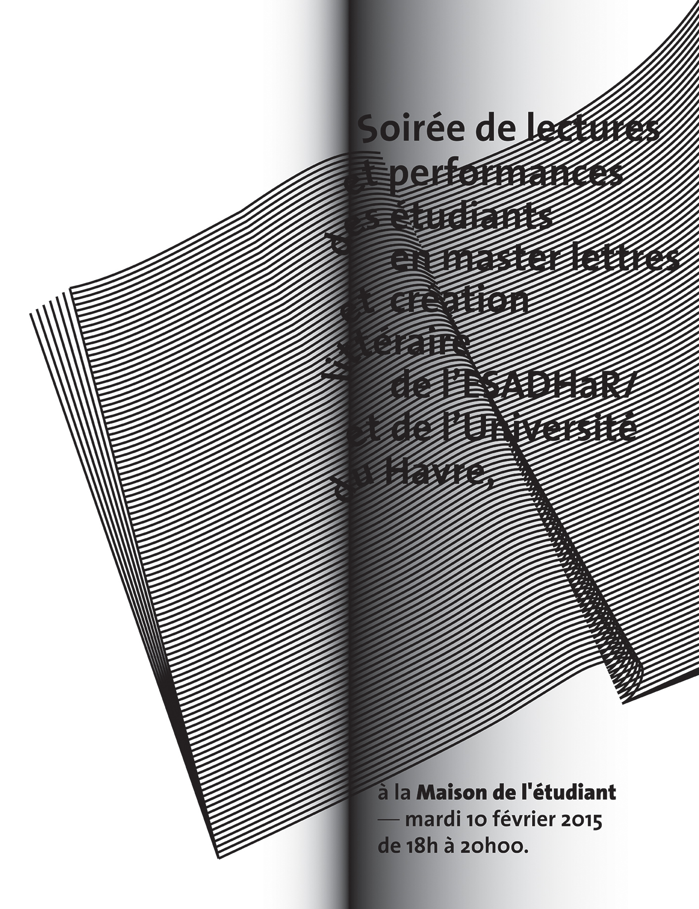 Affiche pour une soirée de lectures et de performances du master lettres et création littéraire du Havre