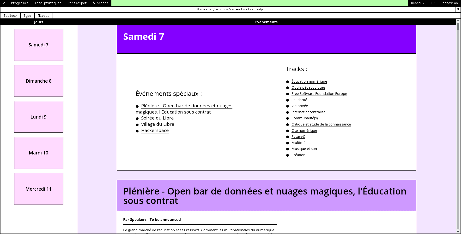 Site web : programme (mode slides)