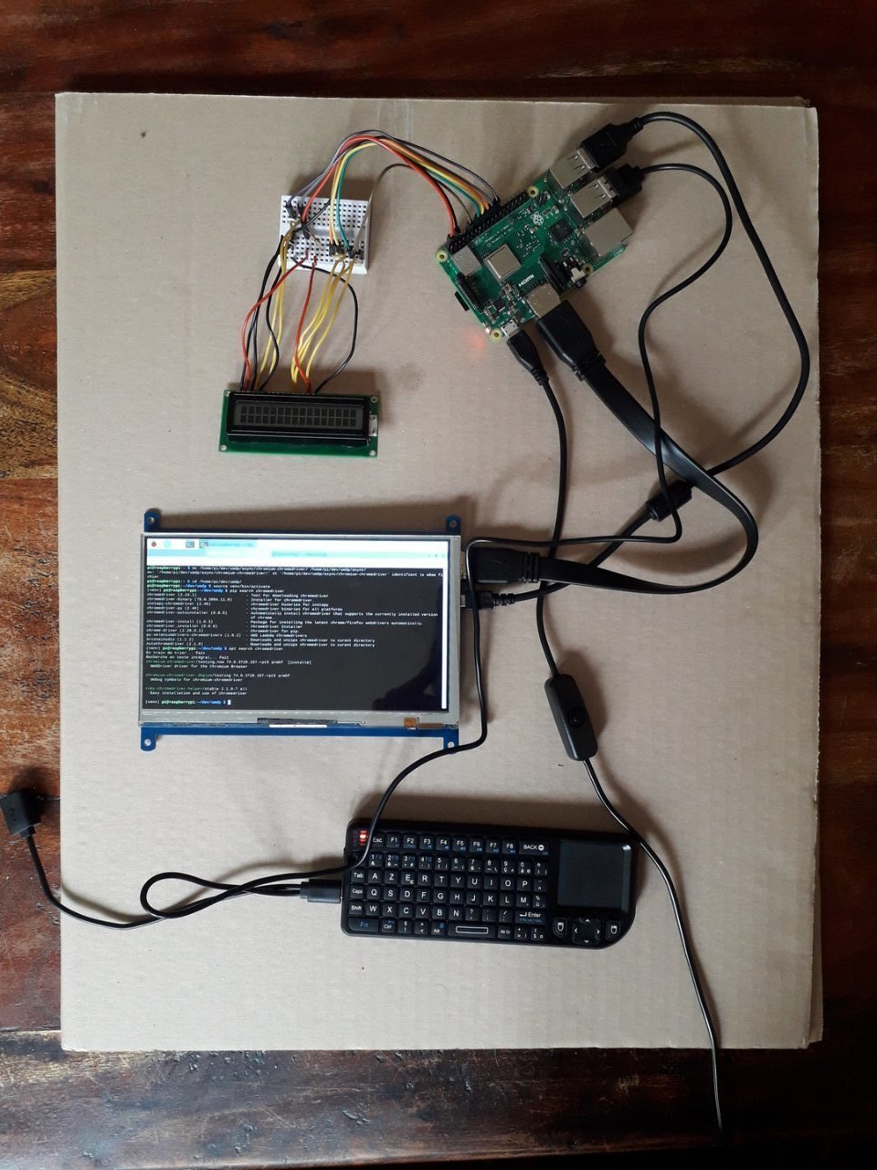 Assembly overview (Raspi, LCD and GPS display, keyboard)