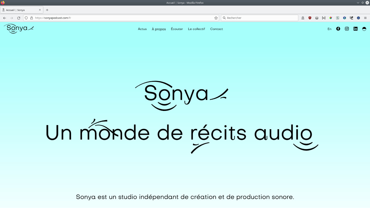 Page d'accueil de la v1 du site de Sonya