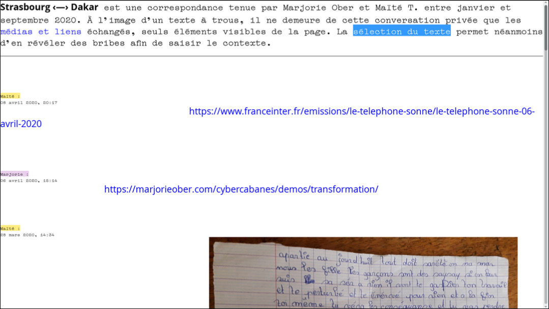 Cybercabane Strasbourg-Dakar relatant une correpondance centrée sur le partage de références (vue 1)