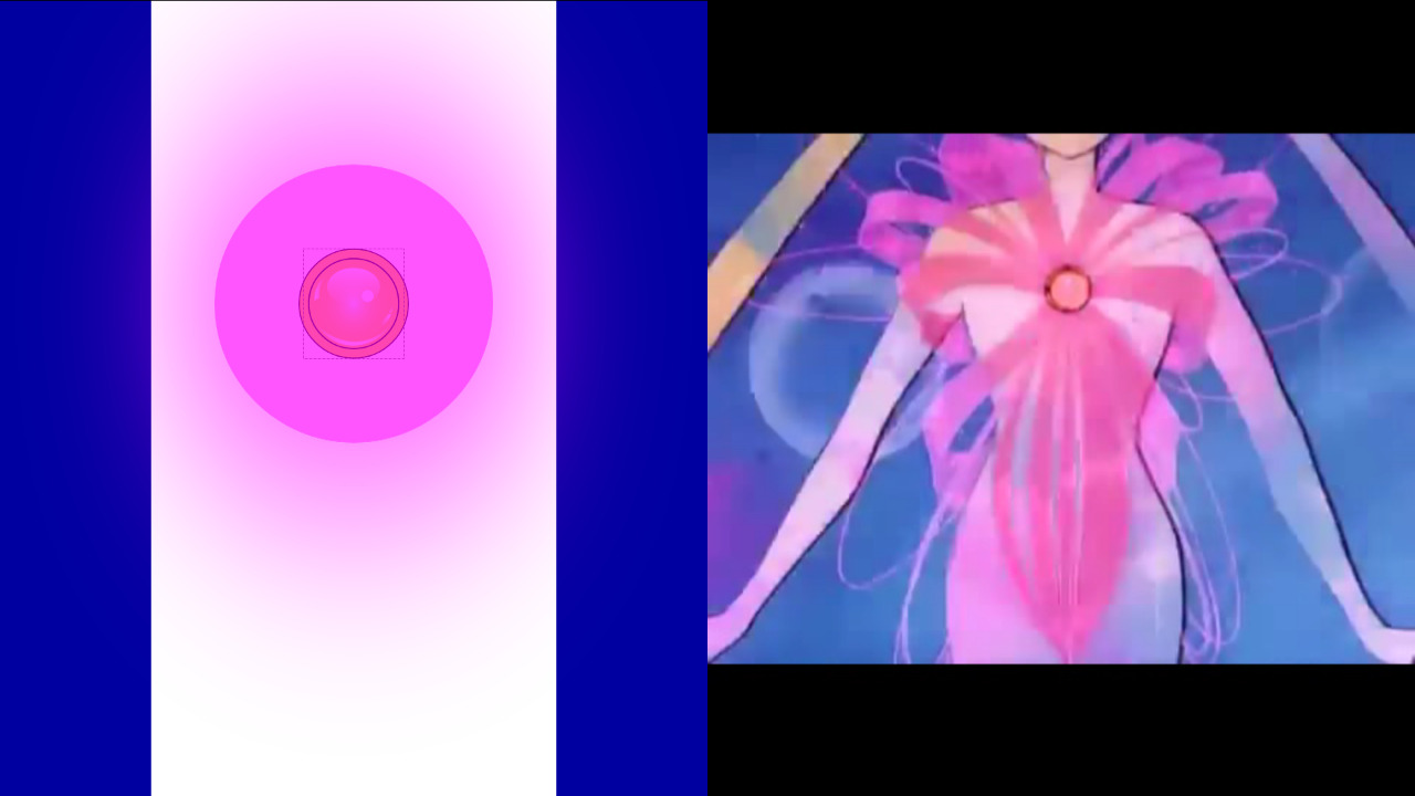 Cybercabane sur la scène de transformation de Sailor Moon reprise en animation CSS (vue du buste)
