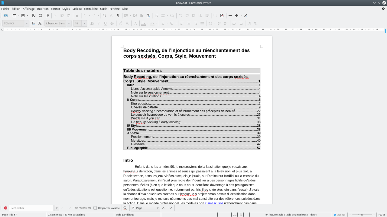 Text table of contents on Libreoffice