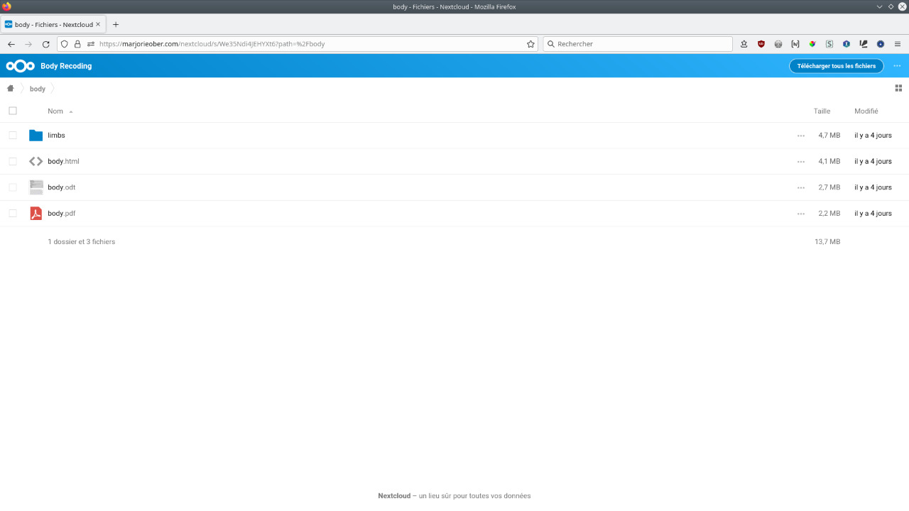 Capture of the Nextcloud directory dedicated to text and its various parts and formats