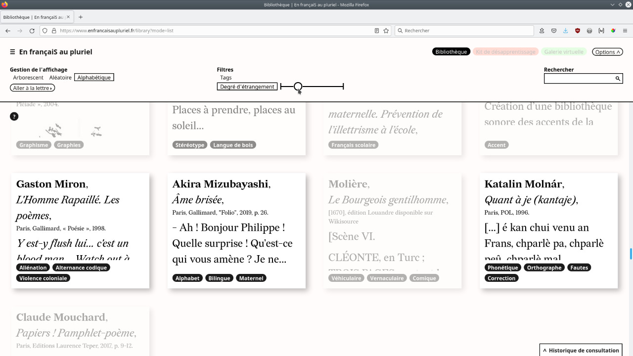 Alphabetical mode, ordering text labels (letter M, variation in degree of foreignness)