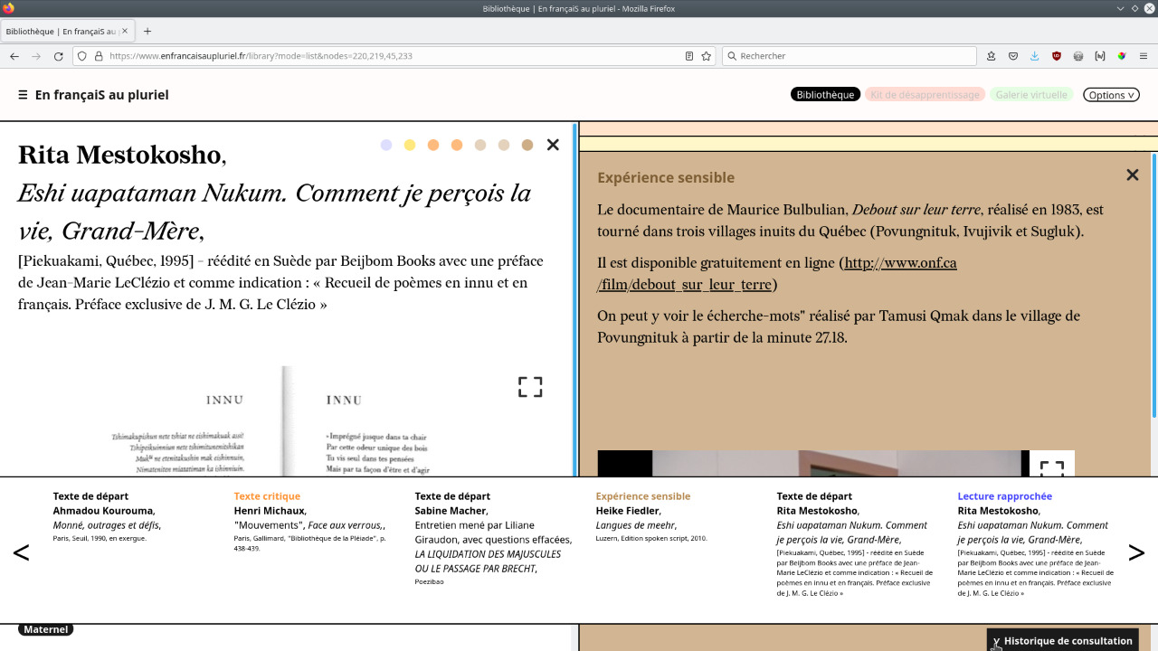 Double page avec l'historique de navigation ouvert