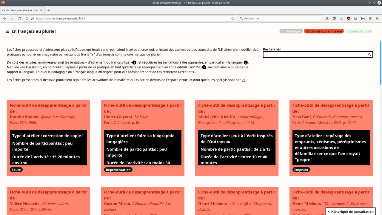 Kit de désapprentissage (vue d'ensemble des cartels d'ateliers)