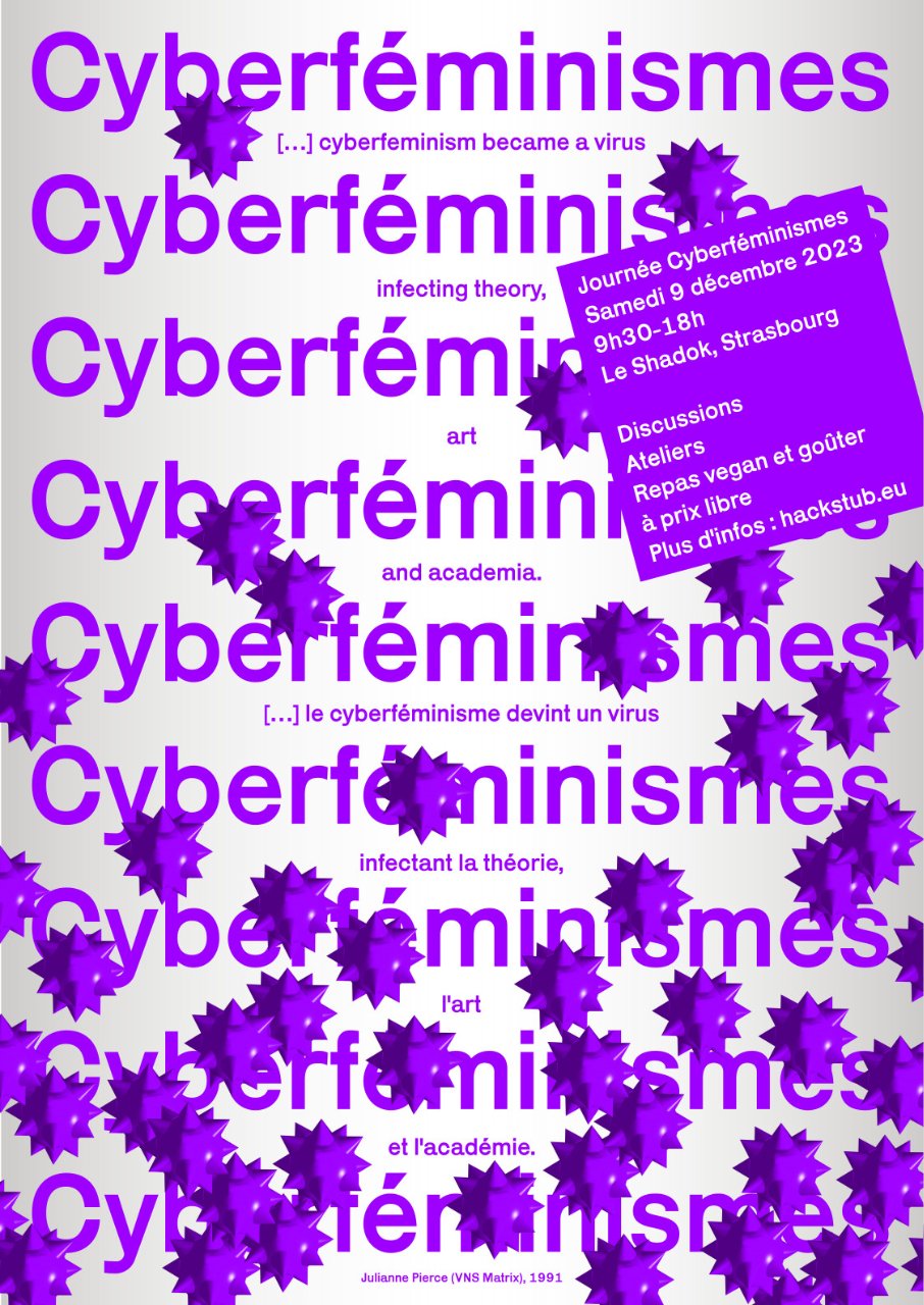 Affiche sur les Cyberféminismes avec une prolifération de virus