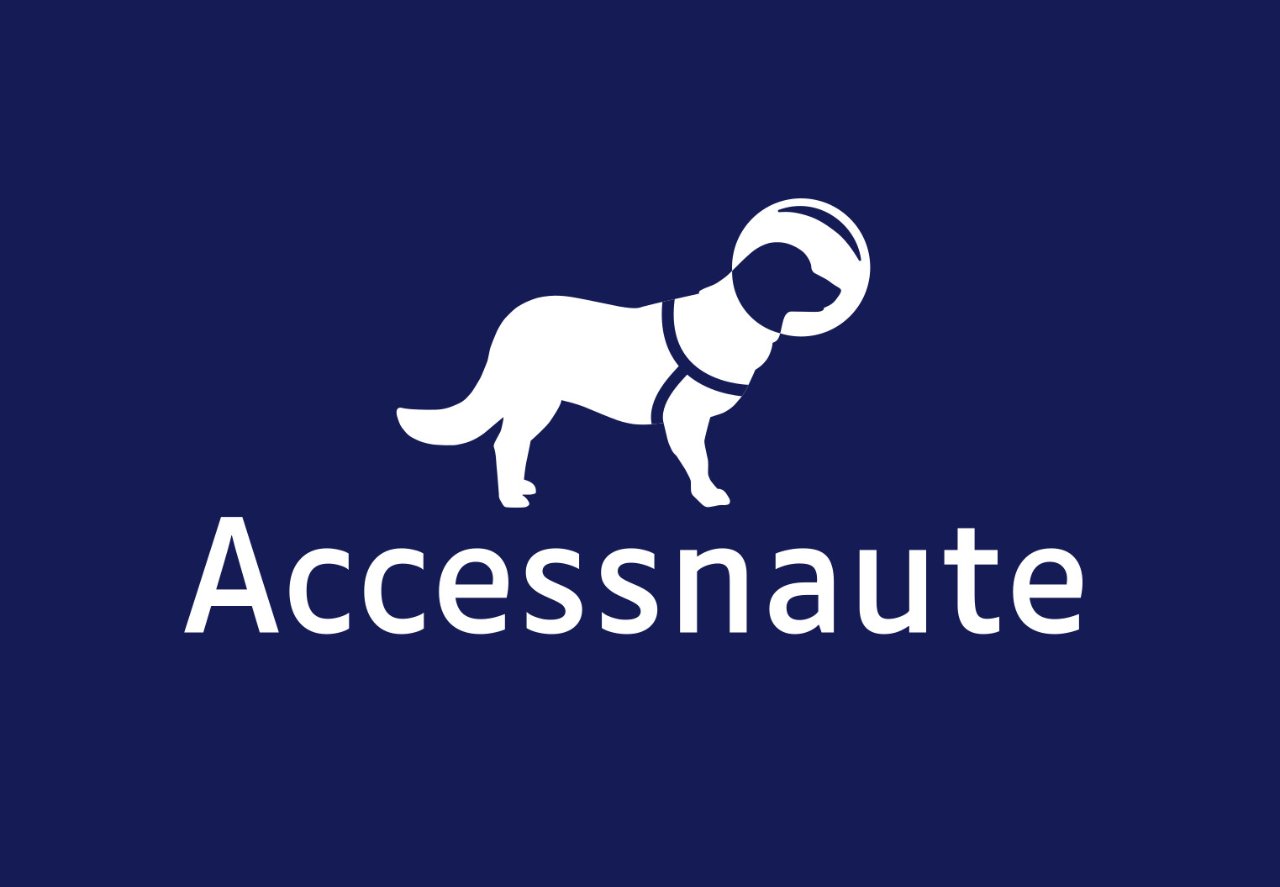 Logotype d'Accessnaute représentant un chien-guide spationaute