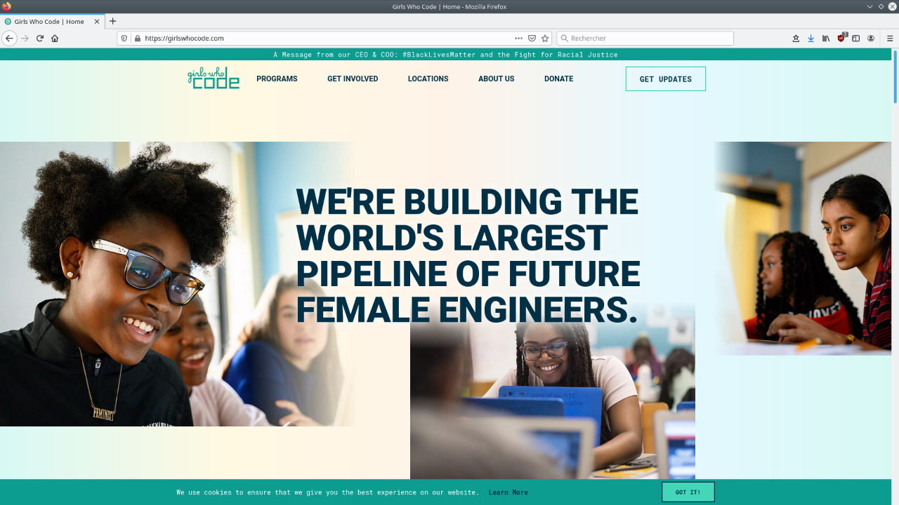 Page d'accueil du site web de Girls Who Code