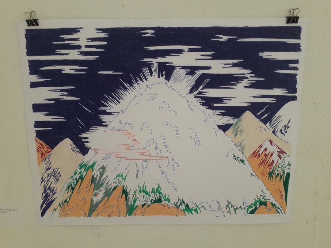 Image 17 : Sommet d'une montagne en bleu, blanc, vert, rouge et orange
