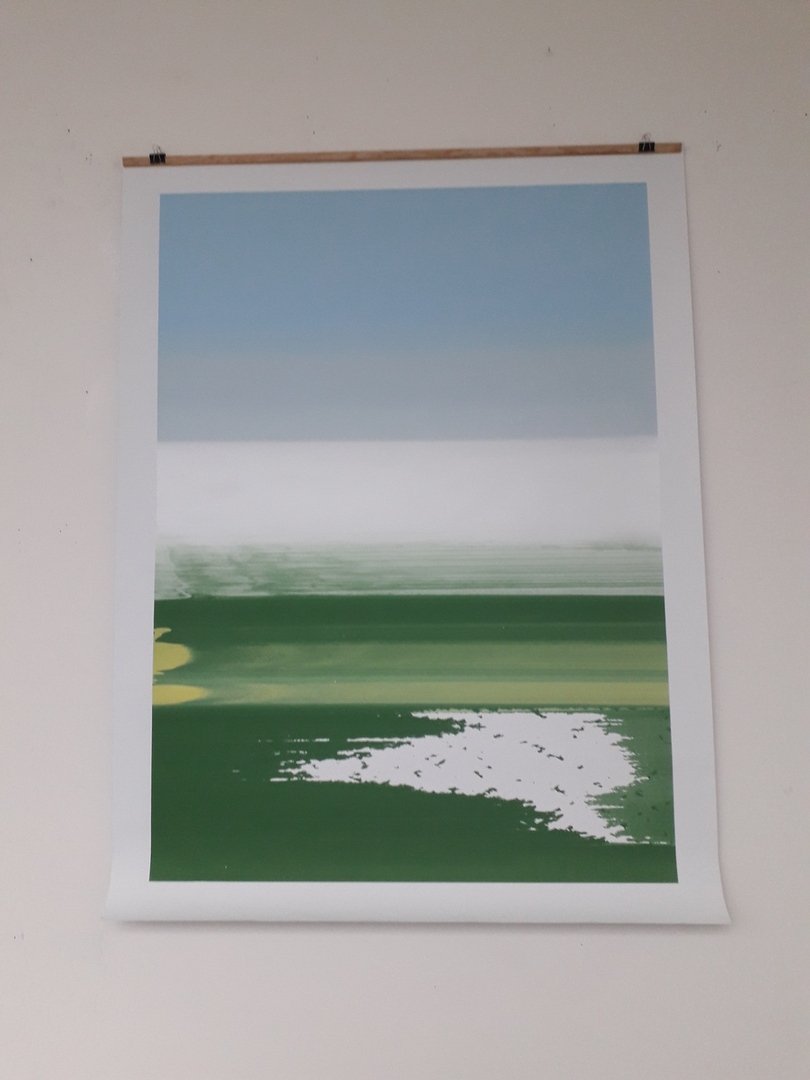 Image 59 : Sérigraphie d'un paysage d'horizon abstrait bleu et vert