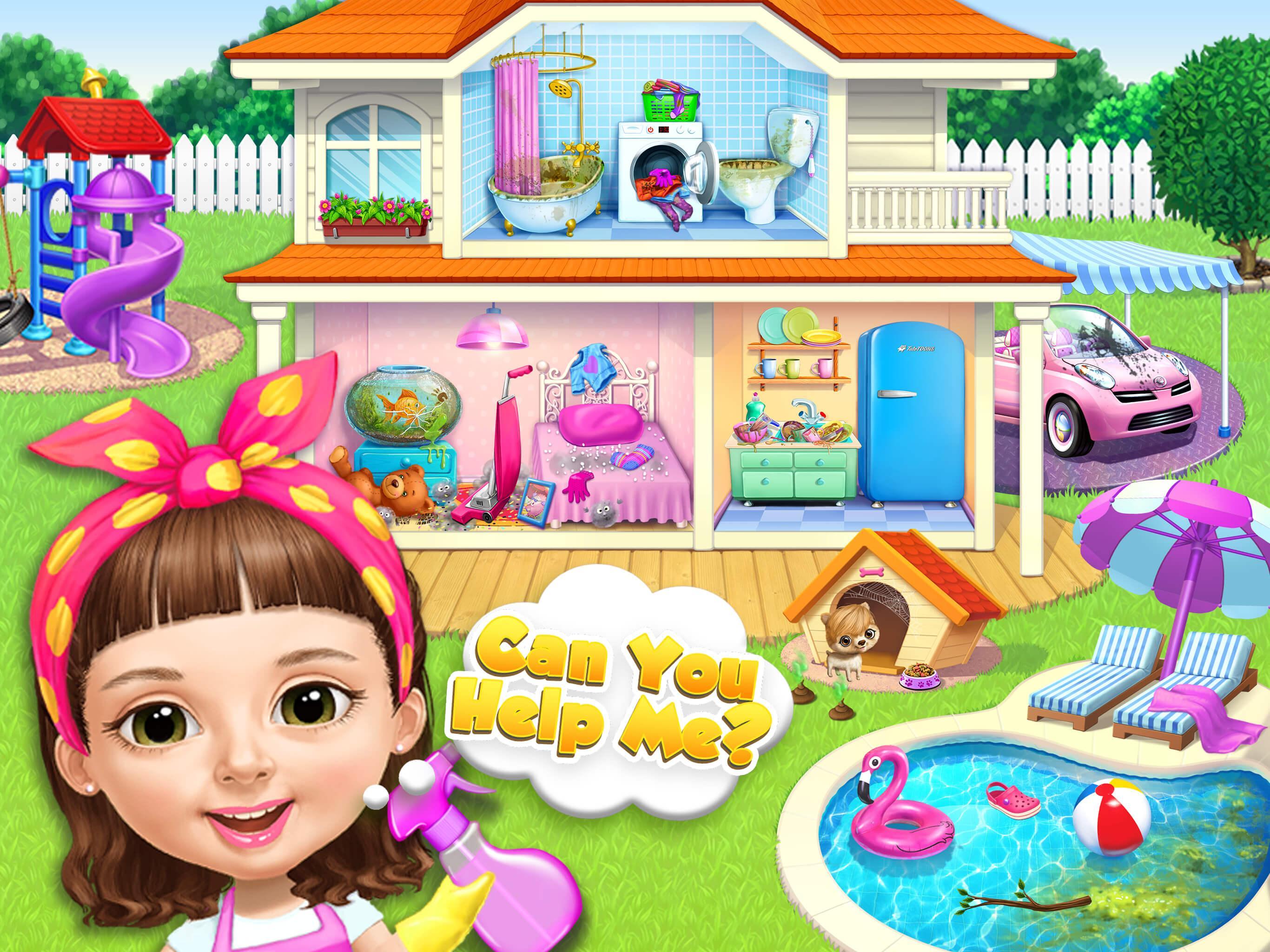 Image 4 : Capture du jeu où l'on voit une maison sale et saccagée à tous les étages et un personnage au premier plan qui pense Can You Help Me?