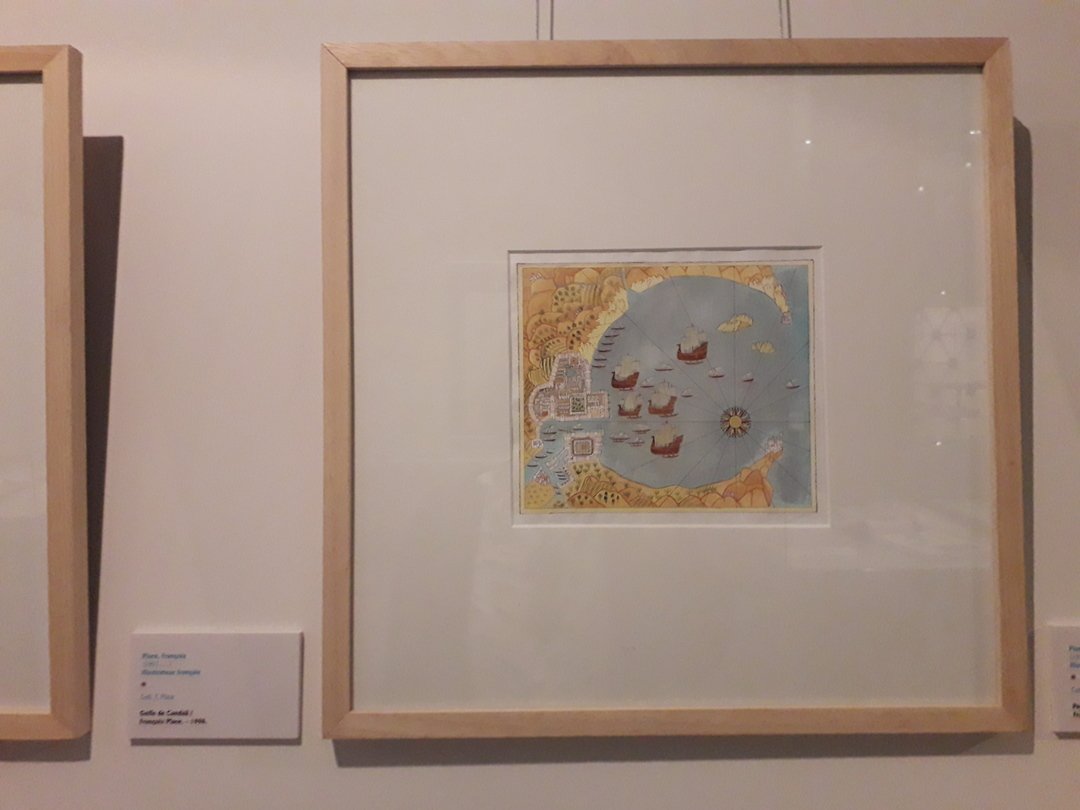 Illustration peinte d'une carte focalisée sur une région maritime avec bateaux